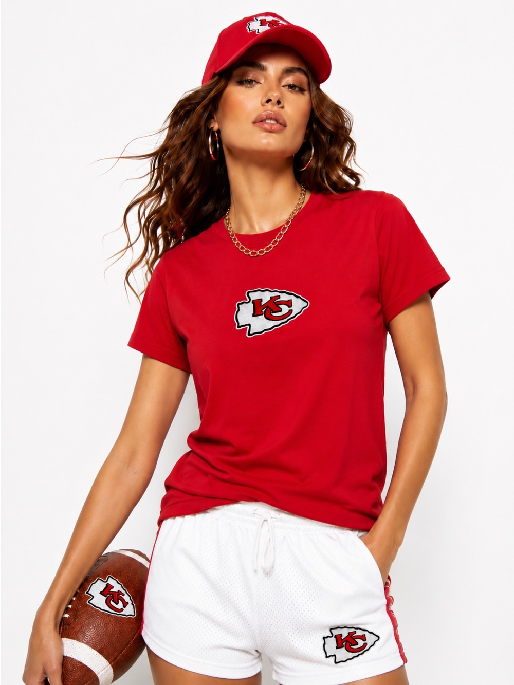 NFL Red KC Kansas City Chiefs Short Sleeve Tee Womens T-Shirt Football Fan Top